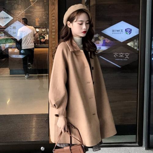 Spring Autumn Woolen Single-Breasted Coat Female Mid-Long New Korean Temperament Women Hotsale Outerwear Warm Casual Streetwear