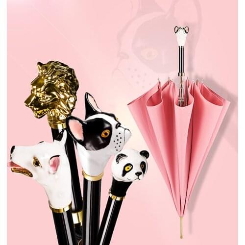 Animal Head Umbrella Long Handle Internet Hot Fashion Brand Female Sun Protection Creative Fresh Folding Rain Dual-Use
