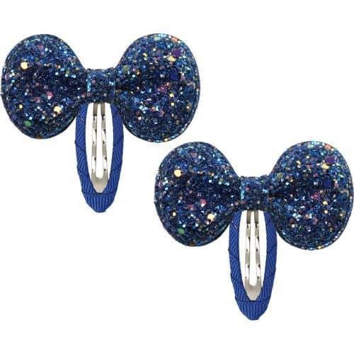 1Pair/2pcs Colorful Glitter Bows Shimmery Bow Single Loop Bobby Pin Little Kids Children Girls' Hairpins