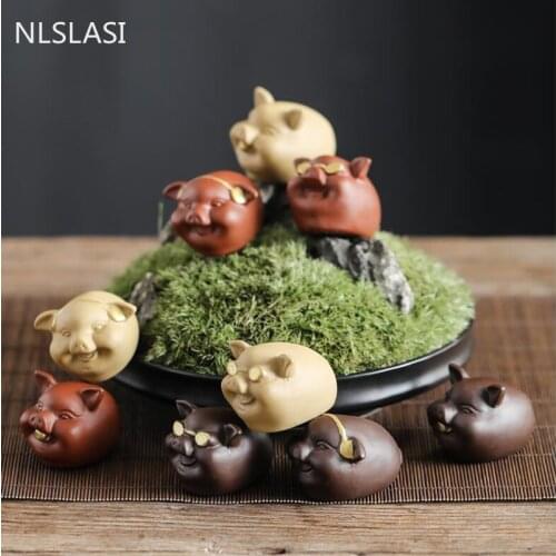1 PCS Boutique Purple Clay Tea pet Ornament Lovely Lucky pig Statue tea Figurine Tea ceremony Accessories Handmade Crafts