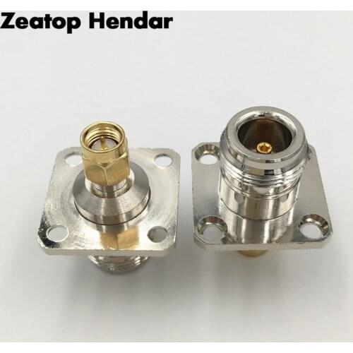 1Pcs Brass SMA Male / Female Jack to N Type Female Plug with 4 Hole Flange Panel Mount Chassis RF Coaxial Adapter Connector