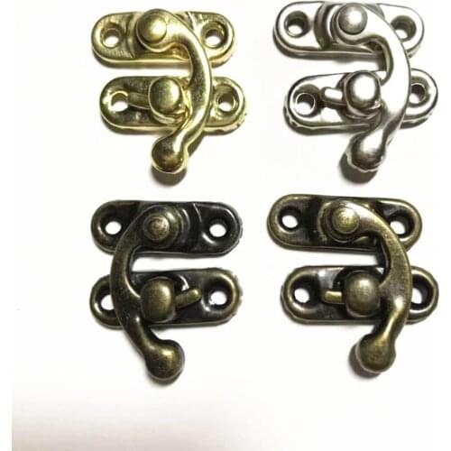 100 sets of 23 * 27mm Metal Hook Box Latches Clasp Box Lock Purse Lock Antique Bronze Gold silver lock Including screws
