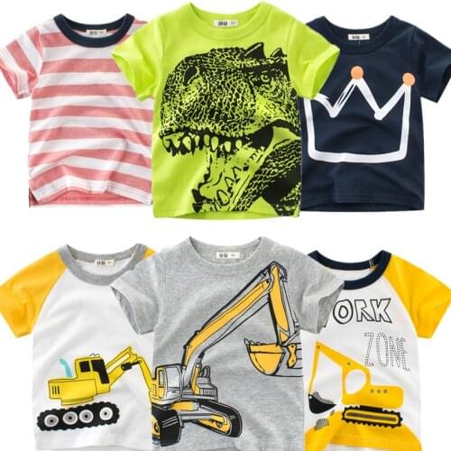 2020 Excavator Printed Baby Boys T-shirt For Girls Summer Kids Tees Infant T Shirts Cartoon Clothes Cotton Letter Toddler Tops