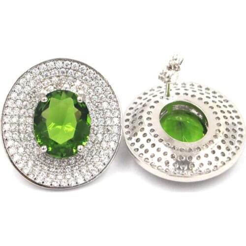 23x21mm 2020 Ravishing Created Green Peridot White Zircon Gift For Sister Daily Wear Silver Earrings