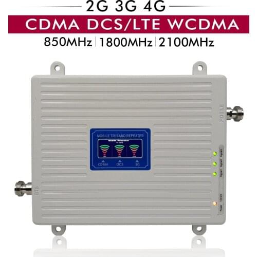 65dB Gain 20dBm LCD Display 2G 3G 4G Tri Band Booster CDMA 850+DCS/LTE 1800+UMTS WCDMA 2100 Cell Phone Signal Repeater Amplifier