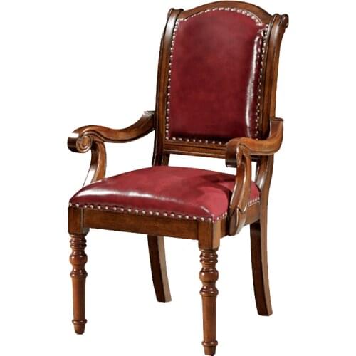 American Solid Wood Restaurant Single Back Chair European-style Household Leather Upholstered Armrest Dining Chair