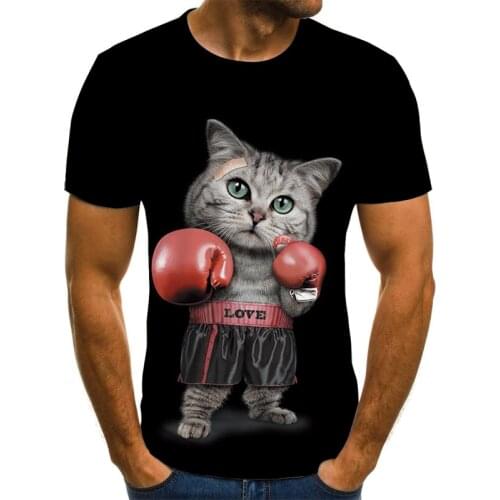 Boxing Cat Graphic T Shirts Tee Men Clothing Camisetas Tops Ropa Hombre Summer Streetwear Camisa Masculina Verano Roupas Chemise