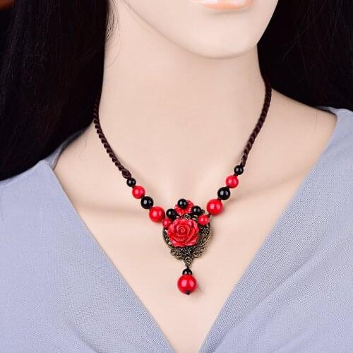 Chinoiserie Personality Temperamental Cinnabar Clavicle Chain Retro Color Retaining Copper Exquisite Red Colored Stone Necklace