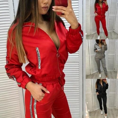 FNOCE Cross-border Foreign Trade Autumn And Winter New Products Ladies Stitching Sports Fashion Casual Two-piece Pants Suit