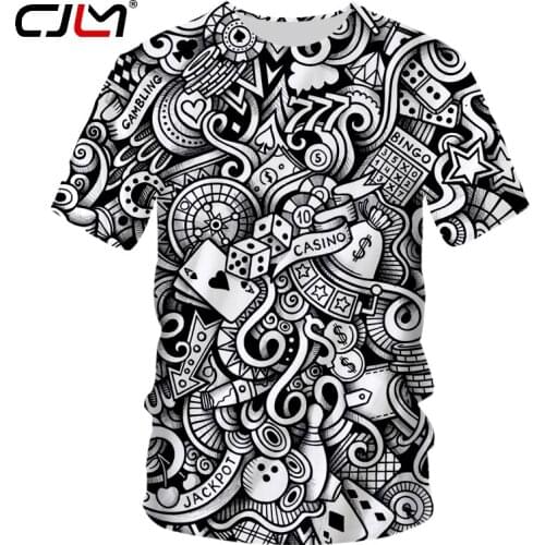 CJLM New 3D Gambling Poker Man O Neck Tshirt Printed Mens Black and white Tee Shirt Hot Sale Unisex T-shirt Recommend