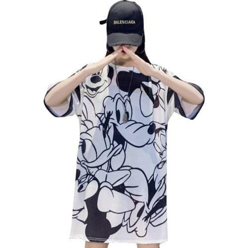 Jospoo Plus Size Women Tshirt Donald Duck Cartoon Black White T Shirt Mesh Shirt Mid Length Ice Silk Quick Drying Base Shirts