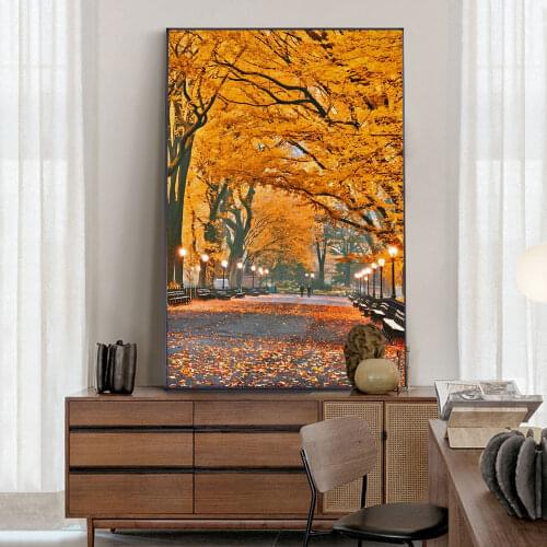 Street With Yellow Leaves Canvas Painting Print Wall Art Picture For Living Room Home Decor Wall Decoration Frameless