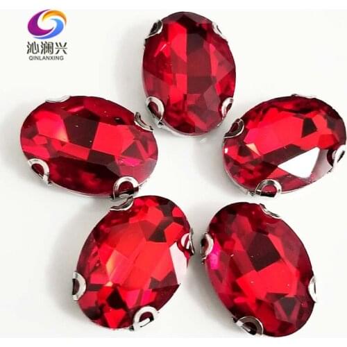 Red oval shape High quality Glass Crystal flatback sew on D shape Anti hook claw rhinestones,Diy/Clothing accessories SWTD06