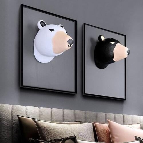 Creative Resin Bear Wall Hanging Wall Ornaments Living Room TV Background Pendant Creative Three-dimensional 3d Animal Headdress