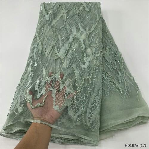 Latest Beaded Lace Fabric High Quality African French Net Lace Fabric Handmade Sequins Lace Fabric for Bridal Material qpaH0245