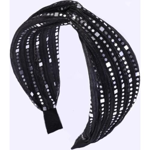 Fashion Korean Shinning Sequins Lace Headband Wide Twist Hairband for Girls Hair Accessories Wholesale Women Headband