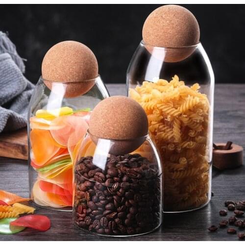 High Borosilicate Glass Storage Jar Set Round Wood Plug Sealed 1200ml Food Grains Tea Storage Box Seasoning Bottles