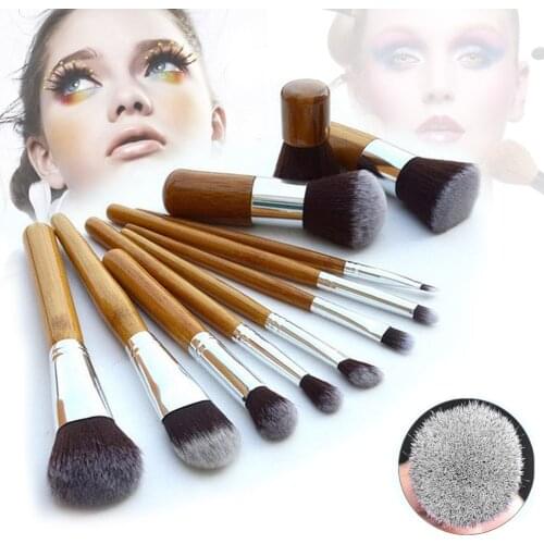 11pcs Natural Bamboo Professional Makeup Brushes Set Foundation Blending Brush Tool Cosmetic Kits Makeup Set Brusher