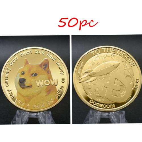 50pc Gold Dogecoin Coins Commemorative Collectors Gold Plated Doge Coin New 2021