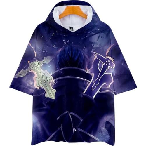 Casual T Shirt Men for Anime Sword Art Online SAO Asuna Kazuto Cosplay Women Mens Hooded T-shirts Short Sleeve Tops Tee