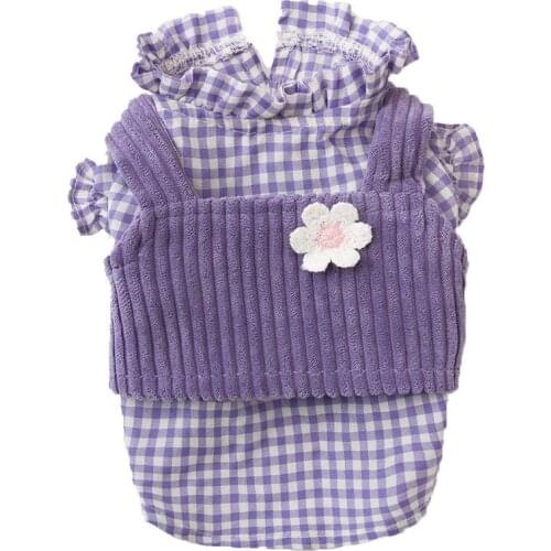 Shirts Plaid Dog Clothes Thin Two-piece Suit Dogs Clothing Pet Outfits Vest Cute Summer Yorkies Print Purple Girl Mascotas