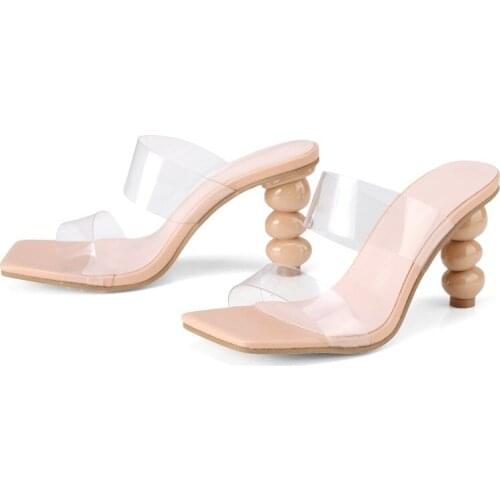 2021 New Summer Fashion Design Women Sandals Transparent Strange High heels Ladies Sandals Open Toe Shoes squale toe Beige