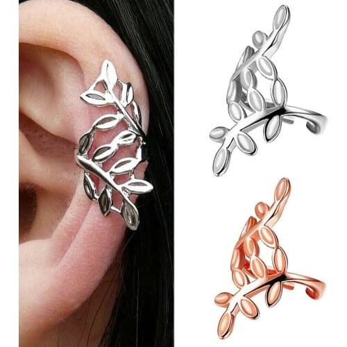 2pcs New Retro Spread Leaves Ear Clip Earrings Punk Cuff Without Ear Hole Steel Rosegold None Piercing Oreja Lobe Body Jewelry