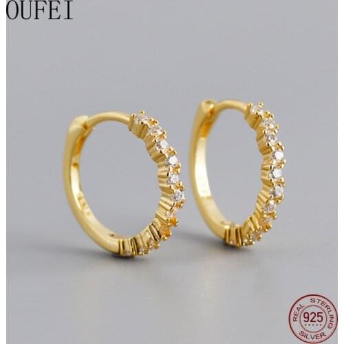 OUFEI Hoop Earrings For Women Fashion Exquisite Rhinestones Round Earrings Jewelry 925 Sterling Silver Earrings Charm