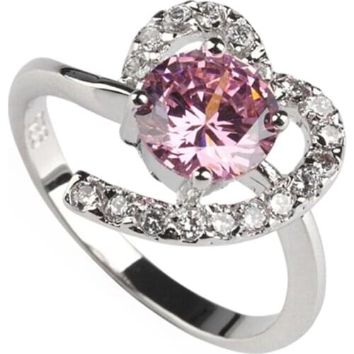 SHUNXUNZE engagement wedding Heart rings for women Pink Rainbow Cubic Zirconia Accessories Rhodium Plated R558 R730 size 6 7 8 9