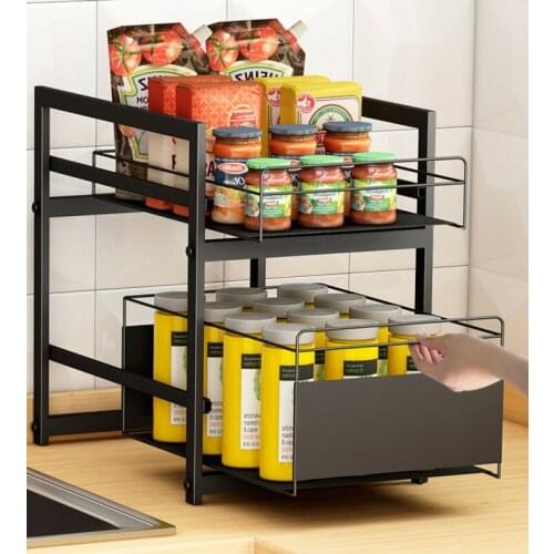 Kitchen sink storage rack telescopic push-pull drawer under layered artifact table top cabinet toilet storage rack