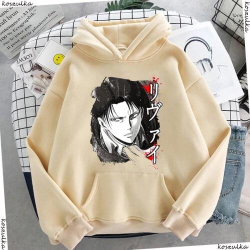 Hot Sale Beige Anime Attack on Titan Hoodies Women Kawaii Winter Autumn Harajuku Cartoon Graphic Hoody Levi Sweatshirts Female