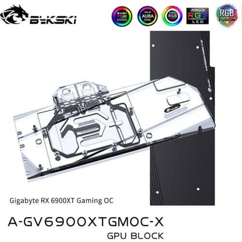 Bykski GPU Water Block + Backplate For GIGABYTE RX 6900XT Gaming OC VGA Liquid Cooler, 5V/12V RGB SYNC, A-GV6900XTGMOC-X