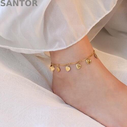 French Style Jewelry Peach Heart Love Anklet Female Titanium Steel Golden Beach Anklet