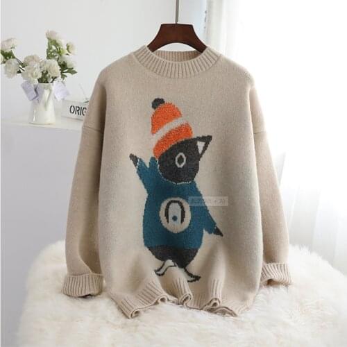 Womens Cocoon Pattern Sweater Lazy Loose Retro All-match Pullover Korean Student Embroidery Sweater 2021 Autumn Winter New