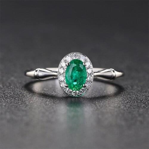 Fashion Green Gemstone Women Rings Resizable 925 Silver Oval Shaped Emerald Zircon Open Finger Ring Wedding Party Gift Jewelry