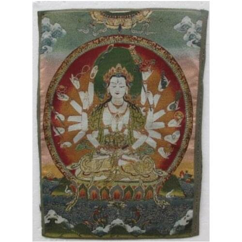 A golden silk embroidery thangka goddess guanyin in Tibet and Nepal