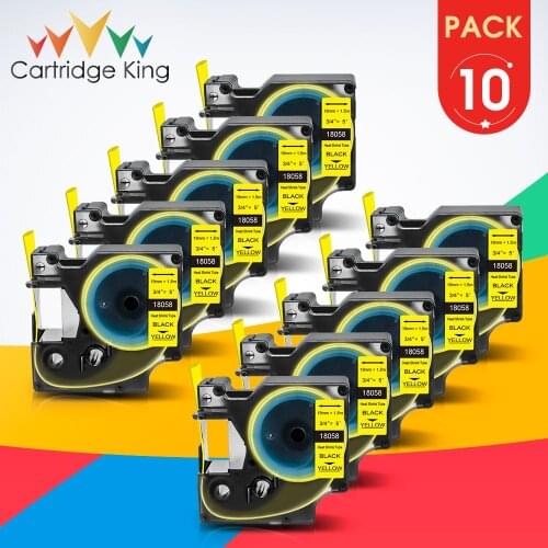 10PK 19mm 18058 Compatible Dymo Industry Heat Shrink Tube Label Black on Yellow for Rhino 1000 6000 4200 5000 5200 Label Maker