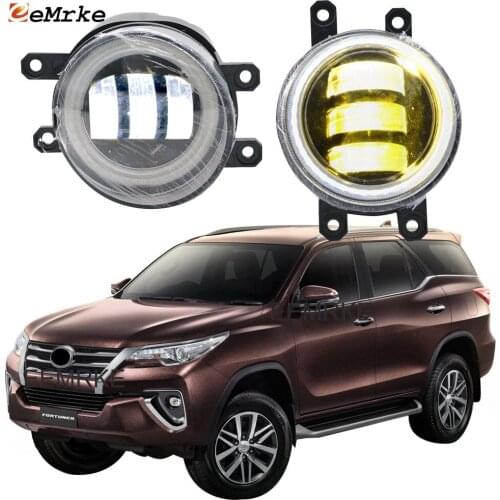 2-Pcs Car Full Led Angel Eye DRL for Toyota Fortuner AN160 2015 2016 2017-2020 SW4 Fog Lights Lamp Lens Daylight Car Accessories