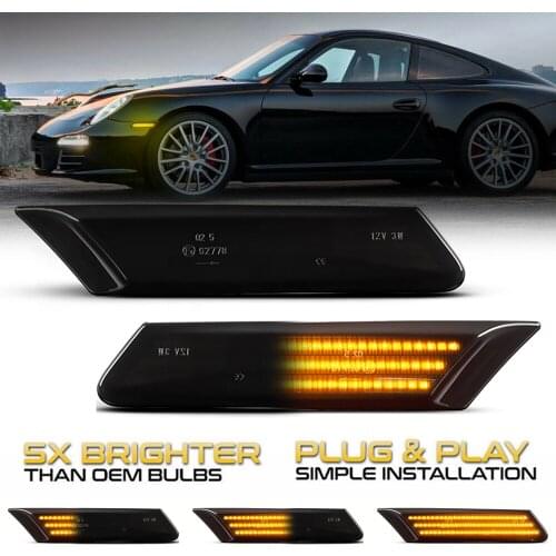 2Pcs Smoke CANBus Amber Led Side Marker Light Turn Signal Lamp For Porsche Cayman 2006-2012 Boxster 987 911/997 4 4S GT Turbo