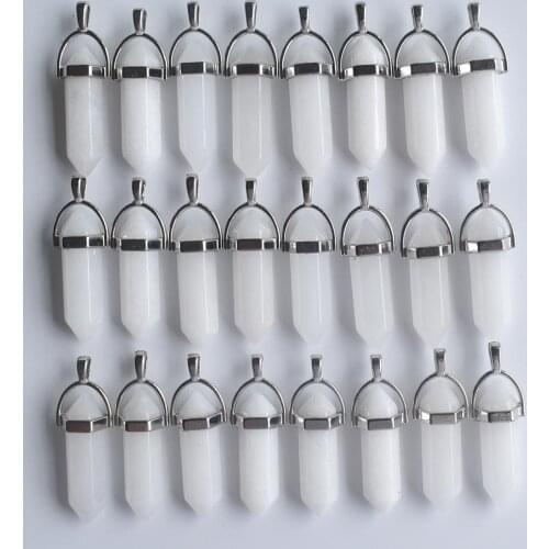 2020 Popular natural stone bullet shape charms point Chakra pendants for jewelry making 24pcs/lot Wholesale free shipping