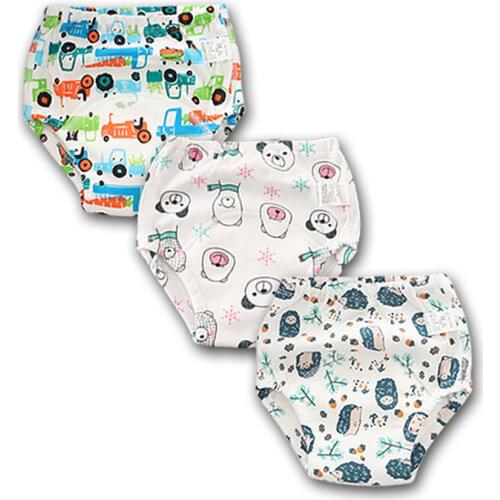 3 pcs Reusable Cloth Potty Training Pants Baby Kids Girls Boys Washable Learning Panties for Toilet Trainer Cotton Diaper Nappy