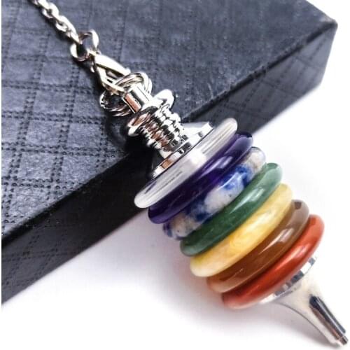 7 Chakra Reiki Healing Crystals Pendulum Energy Point Stone Pendant Jewelry LX9E