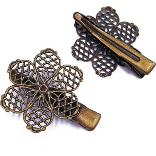 Antique Bronze 120piece 35mm Hair Clips with 25mm Flower Hairgrips accessories Duckbill Clip Jewelry Findings Wholesale HCF18