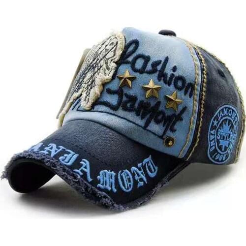 New Hat big Embroidered Baseball Cap Old Washed Cotton Baseball Cap Summer Cross Border Mens Outdoor Distressed Rivets