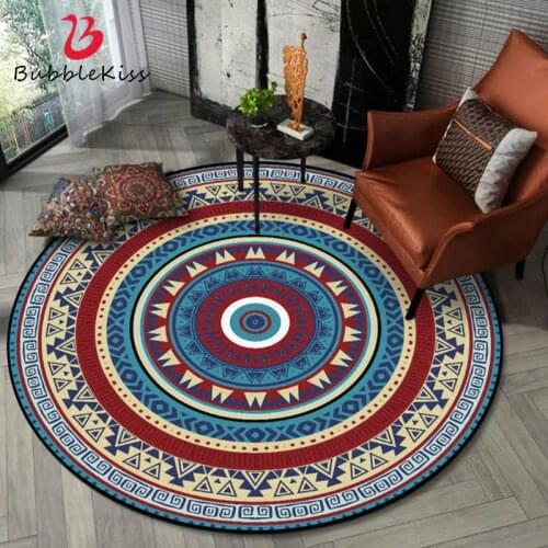 Bohemia Area Rugs for Home Living Room Geometric Ethnic Style Pattern Round Carpet Area Rug for Bedroom 100% Polyester Hand Wash