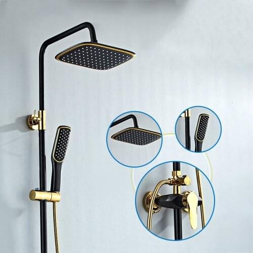 Black Gold Bathroom Shower Faucet Set Wall Mount Rainfall Shower Mixer Tap Bathtub Shower Mixer Tap 3-way Shower Mixer