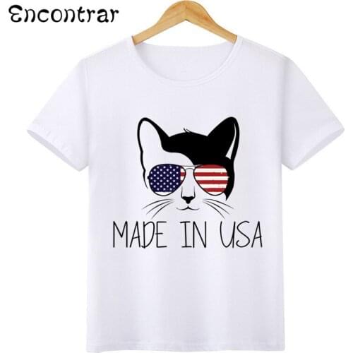 Kids Cartoon Cat Made In America Design T Shirt Boys/Girls Casual Short Sleeve Tops Childrens Funny T-Shirt,HKP6037