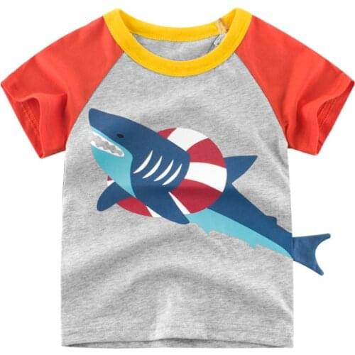 Cartoon new cute little shark Swimming ring print children summer boy short-sleeved T-shirt baby boys girls cotton T-shirt