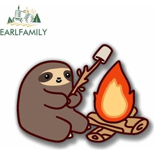 EARLFAMILY 13cm x 9.7cm For Sloth Roasting Marshmallows Vinyl Graphic Decal Creative Decals VintageCar Scratch-Proof Sticker