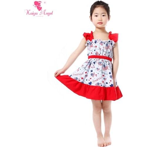 Kaiya Angel Girls Dress Patriotic Toddler Girls 4th Of July Dresses Royal Blue Heart Ruffles Kids Children Girls Clothes Dresses